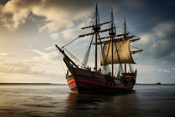 Obraz premium Sailboat, Sailboat driving through the ocean. sailing, old boat