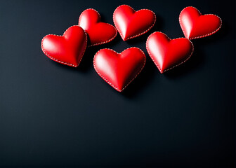 Fototapeta premium Hearts on a dark background with space for an inscription. Valentine's Day. Generative AI