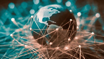 world connected by copper lines; global networking; network communication concept