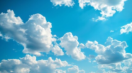 Fluffy white clouds on blue sky