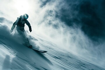 Man Riding Skis Down a Snow Covered Slope