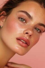 close up portrait of a woman with dewy natural make up