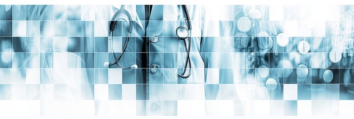Healthcare and medical photo collage in white and light blue with thin white line