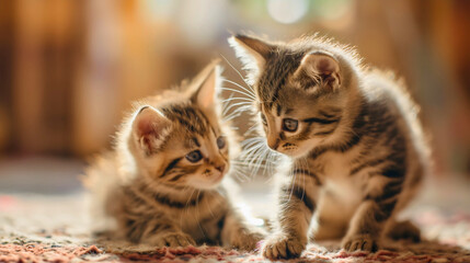 Two cute small young domestic kitten pets, sweet and pretty cat babies closeup