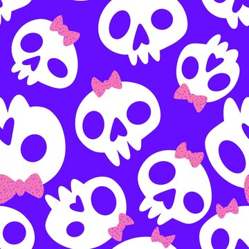 Halloween cartoon skulls seamless pattern for wrapping paper and fabrics and clothes print and autumn accessories