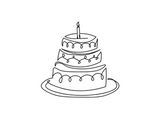 Cake Single Line Art Drawing