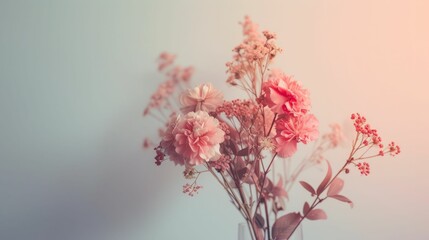 Romantic pastel flower bouquet in soft focus, minimalist elegance against a clean backdrop