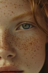 close up of a face with freckles 