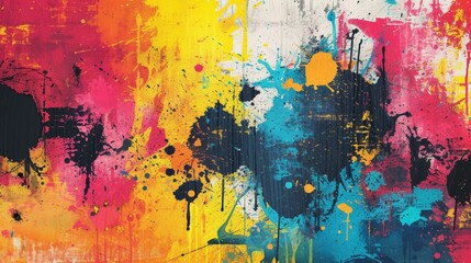 Colorful Chaos: Abstract Splatter Art on White Brick Wall