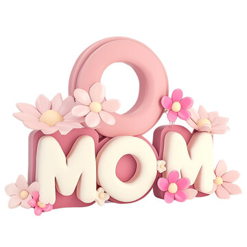 Mothers day png in 3d render illustration on transparent background.