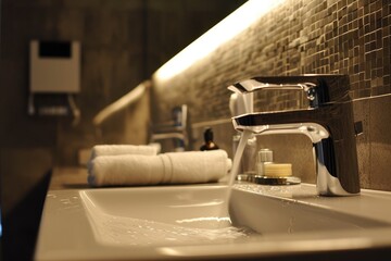 Contemporary Luxury: Elegant Chrome Faucet in Clean Bathroom Sink