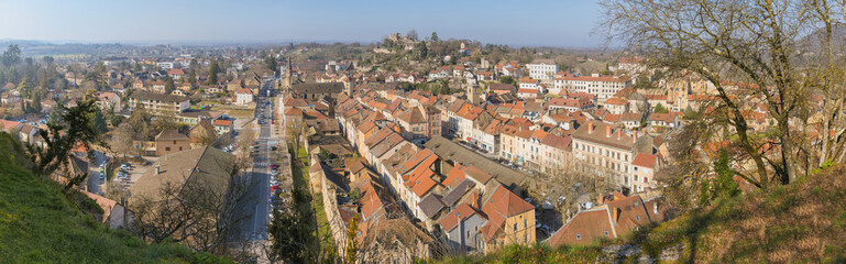 Panoramic Cremieu cityscape from the top. France Europe