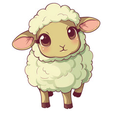 An adorable cartoon lamb with large, innocent eyes and a soft wool coat, created on a transparent background.