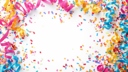 Joyful Frame: Confetti and Streamers Create a Festive Clipart on a White Background, Offering a Versatile and Dynamic Design.