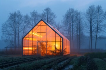 Farm greenhouse, outside view. Background with selective focus and copy space