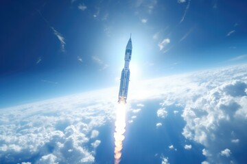A rocket is flying through the sky. Generative AI.