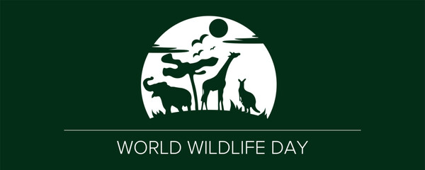 Banner for World Wildlife Day with drawn animals 