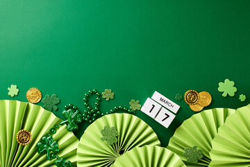 Irish jigs and jollity: St. Patrick's Day merriment. Side view photo of cube calendar, folding...