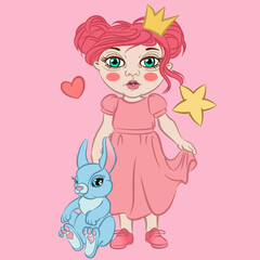 A fairytale cartoon character. Wolverine. Little fashionista. Little princess. Little prince. Delicate pastel watercolors. Illustration for children's clothes.