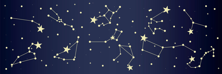 Different drawn constellations in night sky