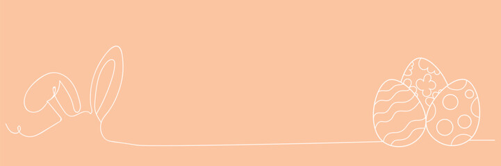 Drawn bunny ears and Easter eggs on beige background