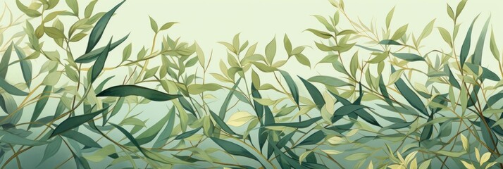 Green leaves and stems on a Gray background