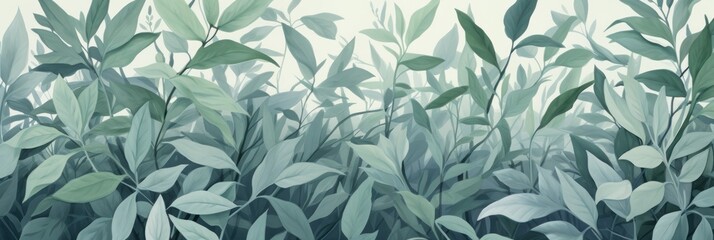 Green leaves and stems on a Gray background