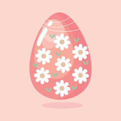 Beautiful Easter egg with painted flowers on pink background