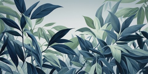 Green leaves and stems on a Gray background
