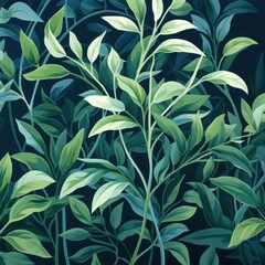 Fototapeta na wymiar Green leaves and stems on a Green background
