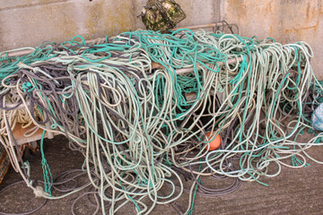strings used for fishermen piled together