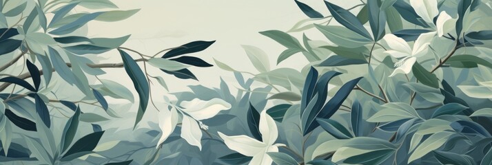 Green leaves and stems on a Khaki background