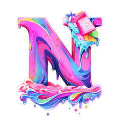 Pink Cake and Ice Cream Letter N with PNG Image Vector Illustration