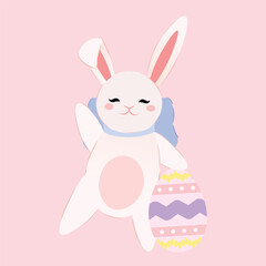 Cute bunny with Easter egg on pink background