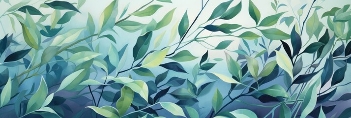 Green leaves and stems on a Lilac background