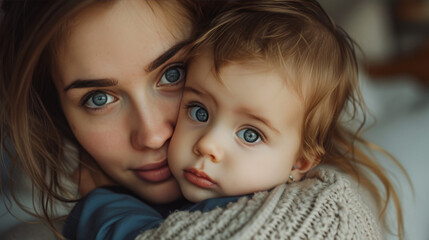 Fototapeta na wymiar Woman Holding Baby in Her Arms
