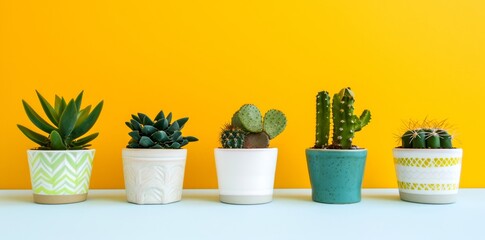 A vibrant array of potted cacti, each adorned with a delicate yellow flower, brings a touch of nature and warmth to any indoor space