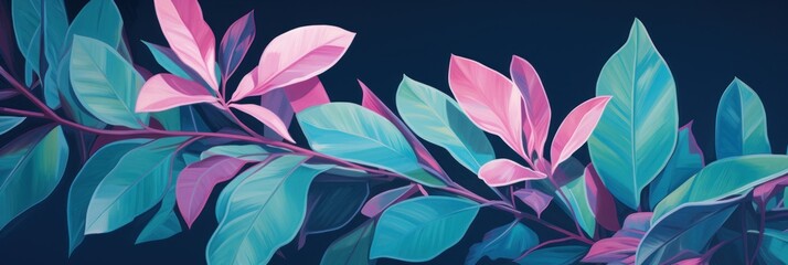 Green leaves and stems on a Magenta background