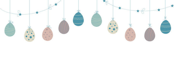 Beautiful Easter garland made of eggs on white background