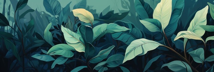 Green leaves and stems on a Maroon background - obrazy, fototapety, plakaty