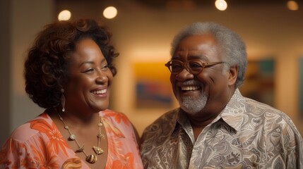 Gallery of Love: Joyful Senior African American Couple at an Art Exhibition