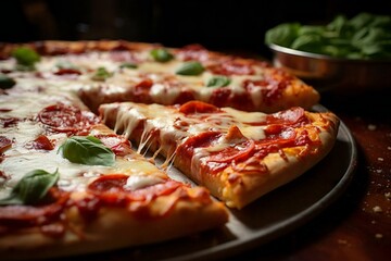 pizza with salami and tomatoes