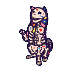 Creepy dog with drawn skeleton on white background. Mexico's Day of the Dead (El Dia de Muertos)