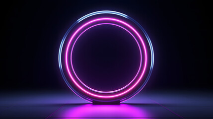 Abstract glowing color neon portal with dark background