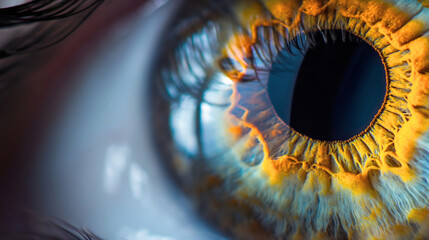 Detailed macro photography of a woman's eye pupil and iris, brown color eyeball and eyelashes....