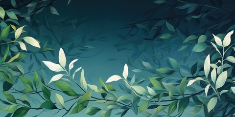 Green leaves and stems on a Ruby background