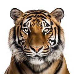 a head of tiger sumatera closeup, studio light , isolated on white background