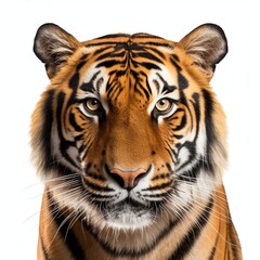 a head of tiger sumatera closeup, studio light , isolated on white background