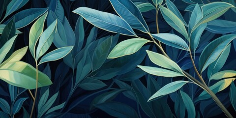 Green leaves and stems on a Silver background