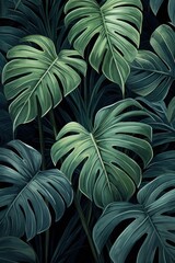 Green leaves and stems on a Slate background